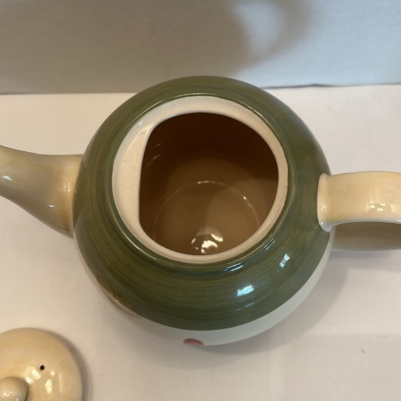 Pier 1 Verona Teapot Hand Painted Stoneware Green Pink Vintage - Picture 4 of 5